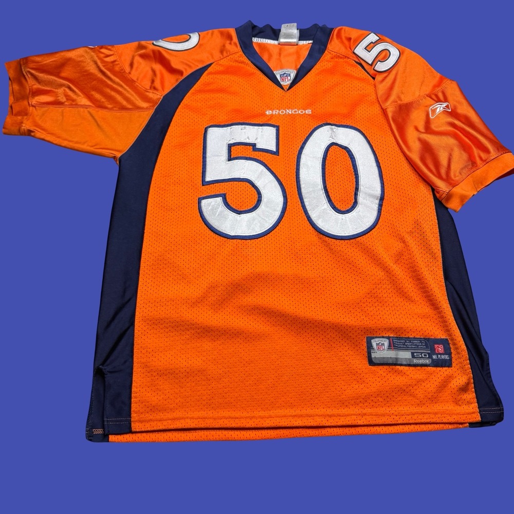 Reebok Denver Broncos Jersey Size 50 Orange Al Wilson #50 NFL Football Y2K